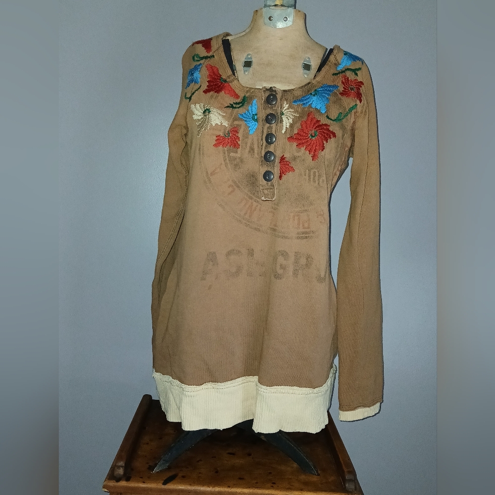 Free People Distressed Embroidered Tunic